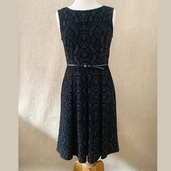 Calvin Klein Black Velour Pleated Dress | Sleeveless Fit & Flare | Size 8 - Picture 1 of 11